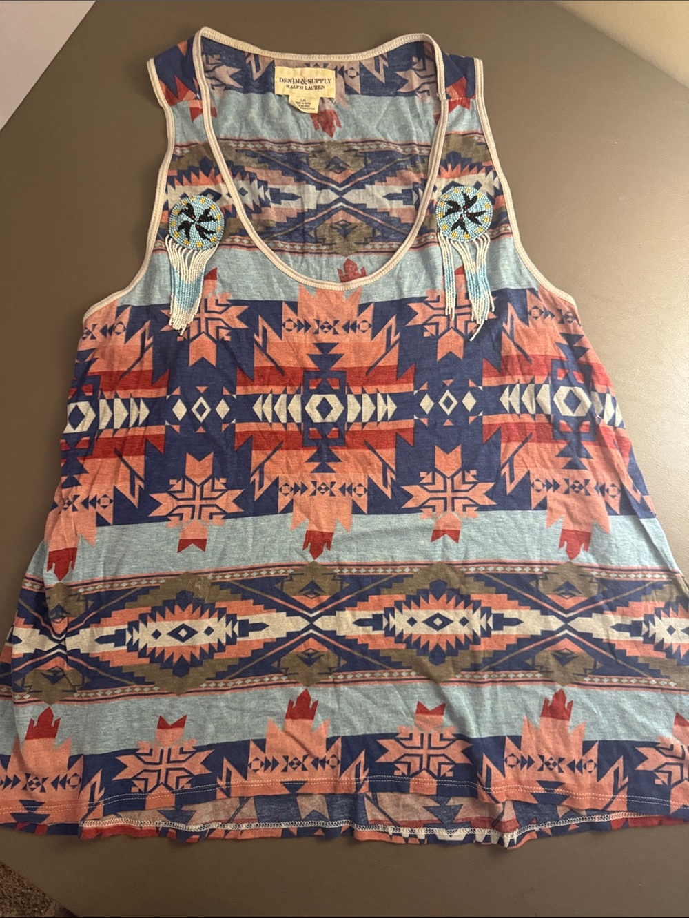 Denim & Supply Ralph Lauren Aztec Print Tank with beaded detailing